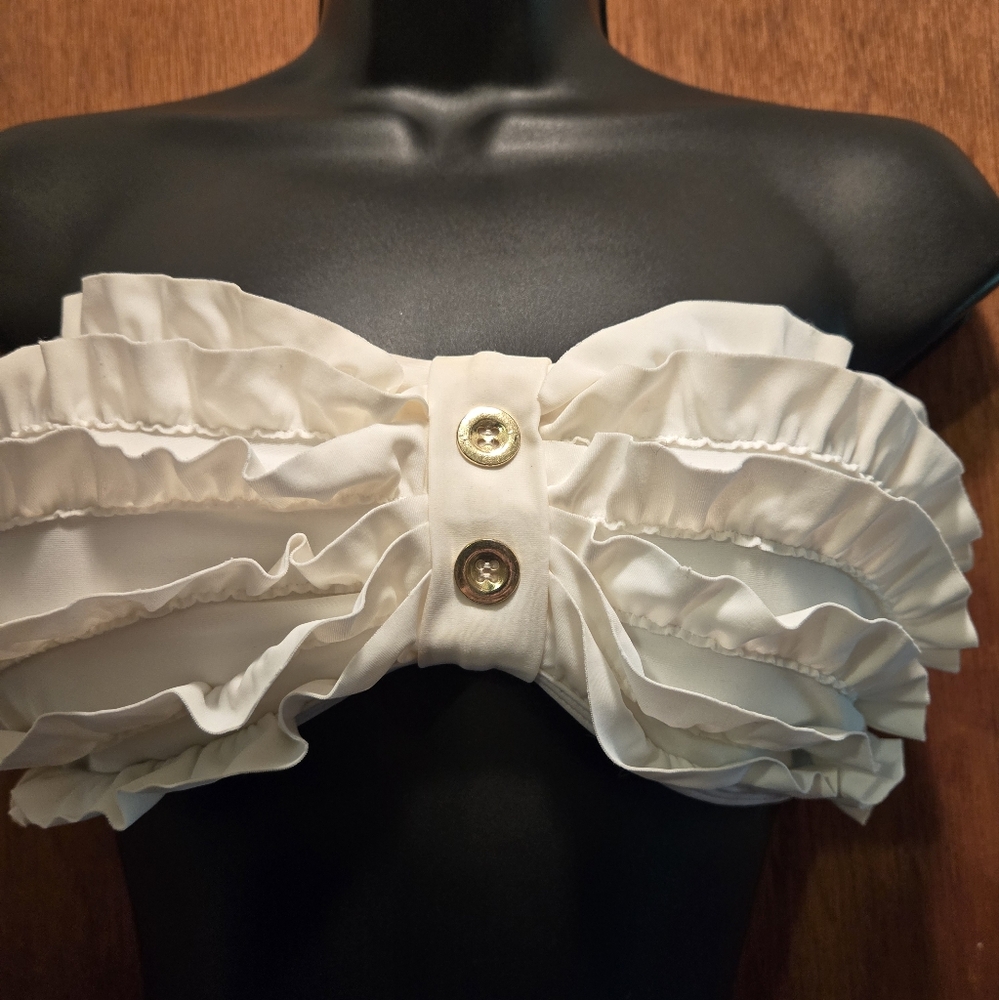 Xhilaration white ruffled bikini top szL - Picture 2 of 6